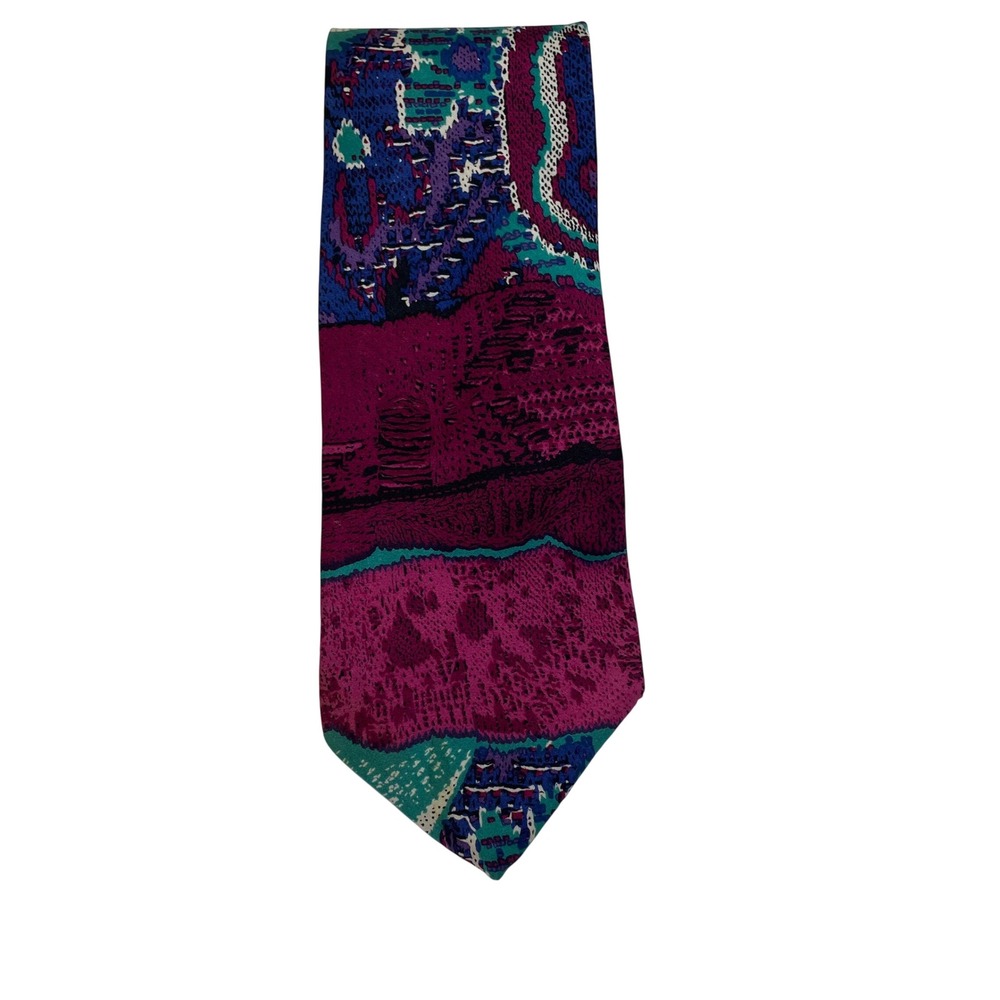Vintage Coogie Australia Necktie 90s 100% Silk USA Vibrant Retro Sweater Pattern